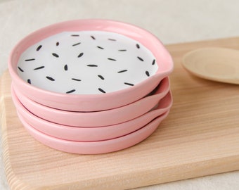 White and pink spoon rest, Tea bag holder, Ceramic spoon rest, Spoon holder, Dragon fruit utensil rest, Pottery spoon rest, Ring dish