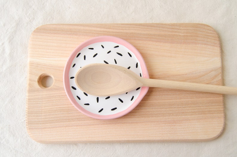 White and Pink Spoon Rest Tea Bag Holder Ceramic Spoon Rest Etsy
