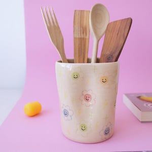 Ceramic kitchen utensil holder, Handmade ceramic vase, Funny kitchen crock, Utensil crock, Utensil pot, Spoon holder, Housewarming gift
