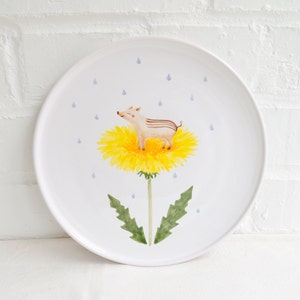 Handpainted ceramic plate with baby boar, Birthday gift, Pottery dinnerware, Housewarming gift, New home gift, Dinner plate, Wedding gift image 1