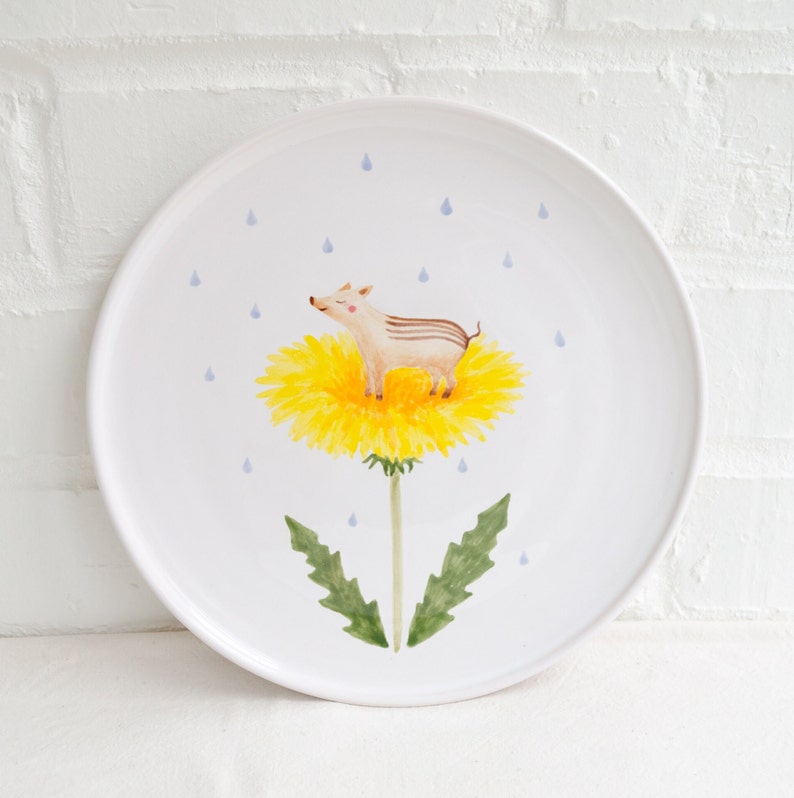 Handpainted ceramic plate with baby boar, Birthday gift, Pottery dinnerware, Housewarming gift, New home gift, Dinner plate, Wedding gift image 1