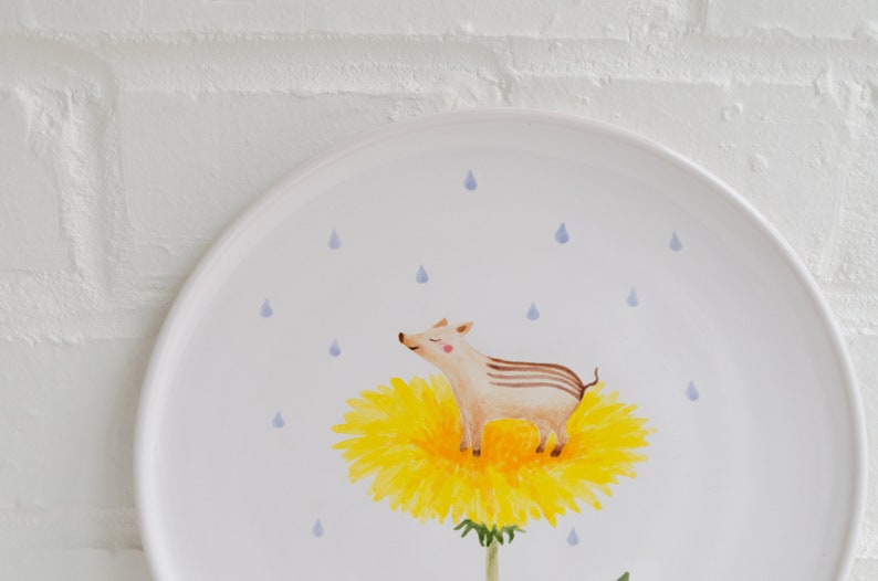 Handpainted ceramic plate with baby boar, Birthday gift, Pottery dinnerware, Housewarming gift, New home gift, Dinner plate, Wedding gift image 7