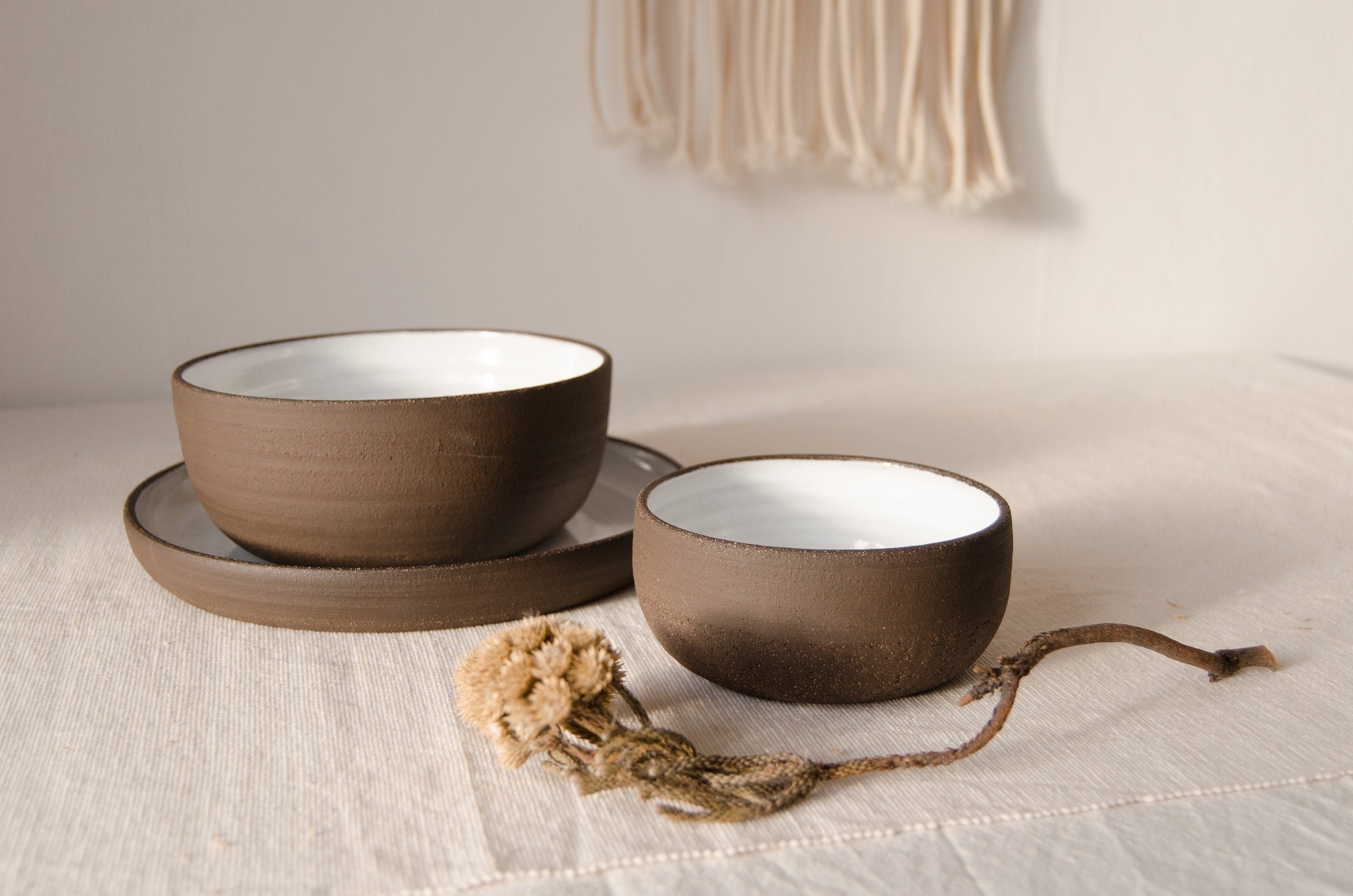 Christmas gift dinnerware set, Pottery dinner set of 3, Ceramic bowl handmade pottery, Ramen bowl, Ceramic plate, Wedding gift, Gift for mom