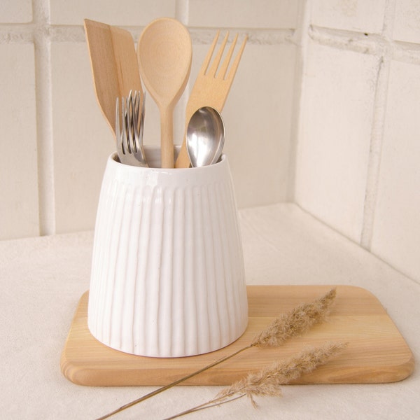 Utensil holder, Ceramic utensil holder, Utensil crock, Kitchen utensil holder, Spoon holder, Kitchen canisters, Ceramic vase, Ceramic jar