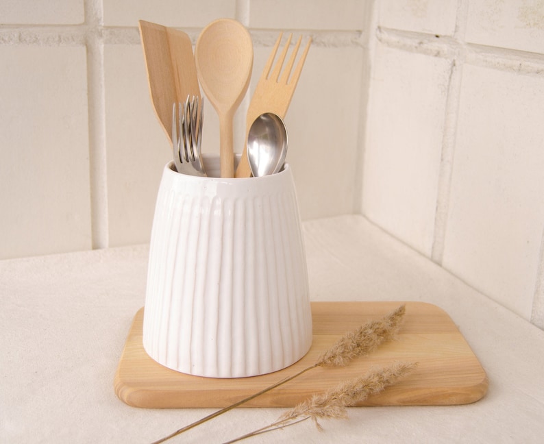 Utensil holder, Ceramic utensil holder, Utensil crock, Kitchen utensil holder, Spoon holder, Kitchen canisters, Ceramic vase, Ceramic jar image 1