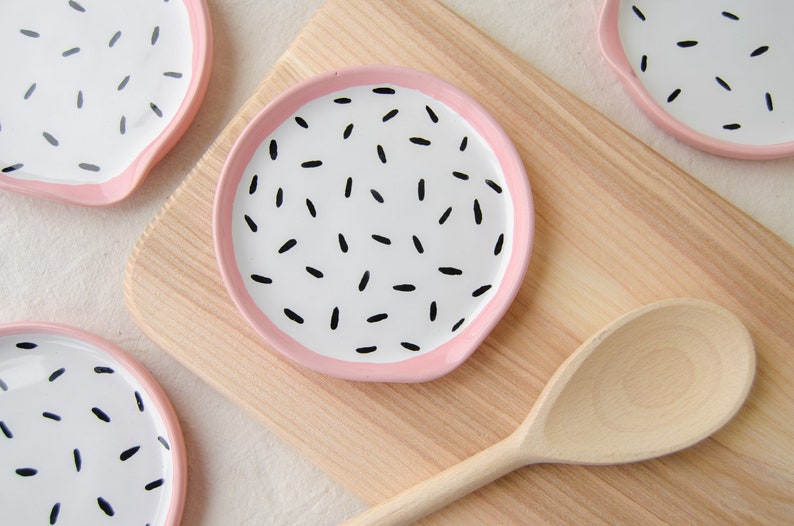 White and Pink Spoon Rest Tea Bag Holder Ceramic Spoon Rest Etsy