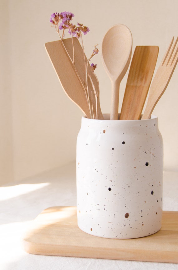 Face Design Utensil Holder including matching small herb pot