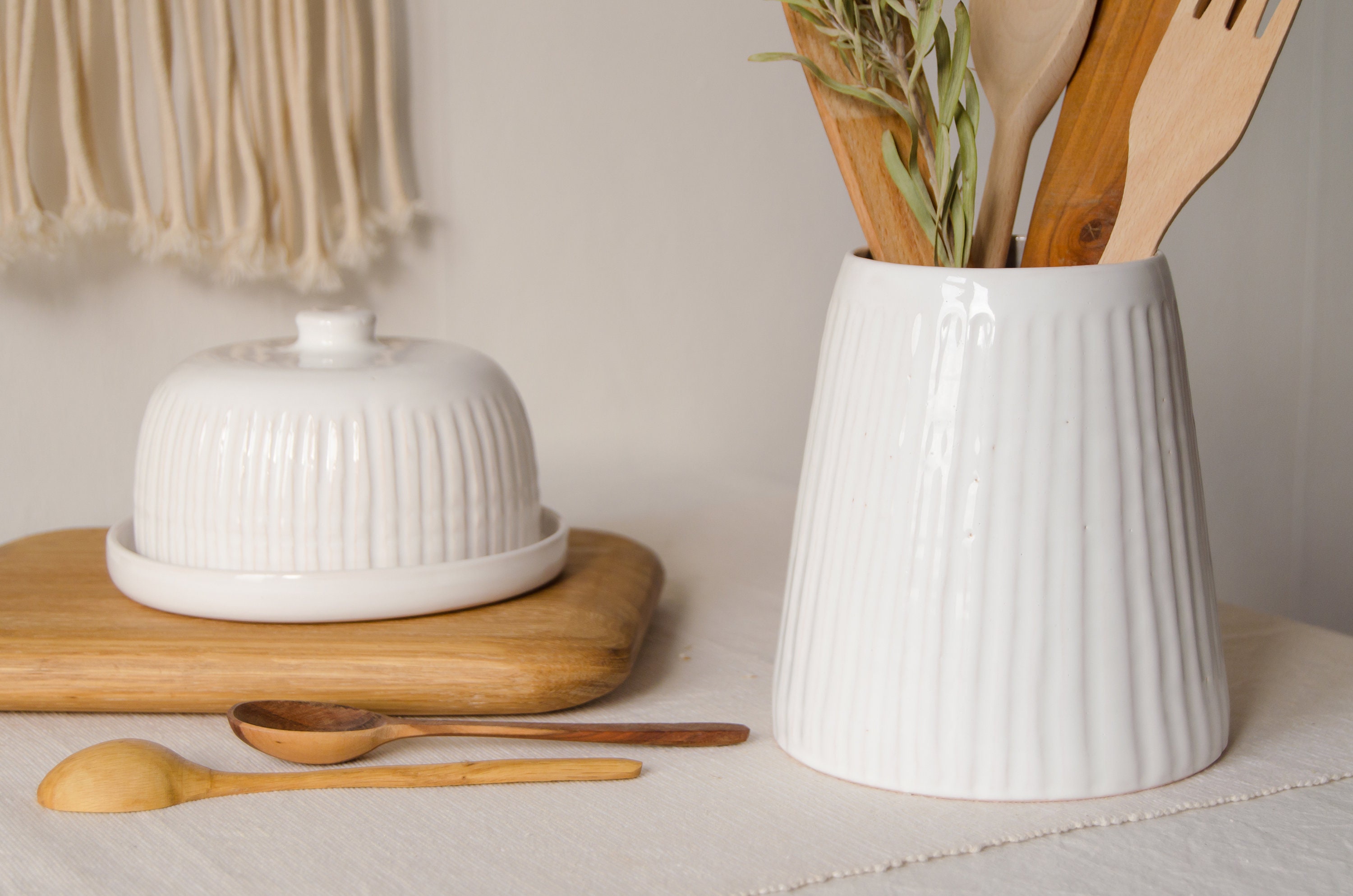 Porcelain Ceramic Utensil Crock Holder - The Bright Angle