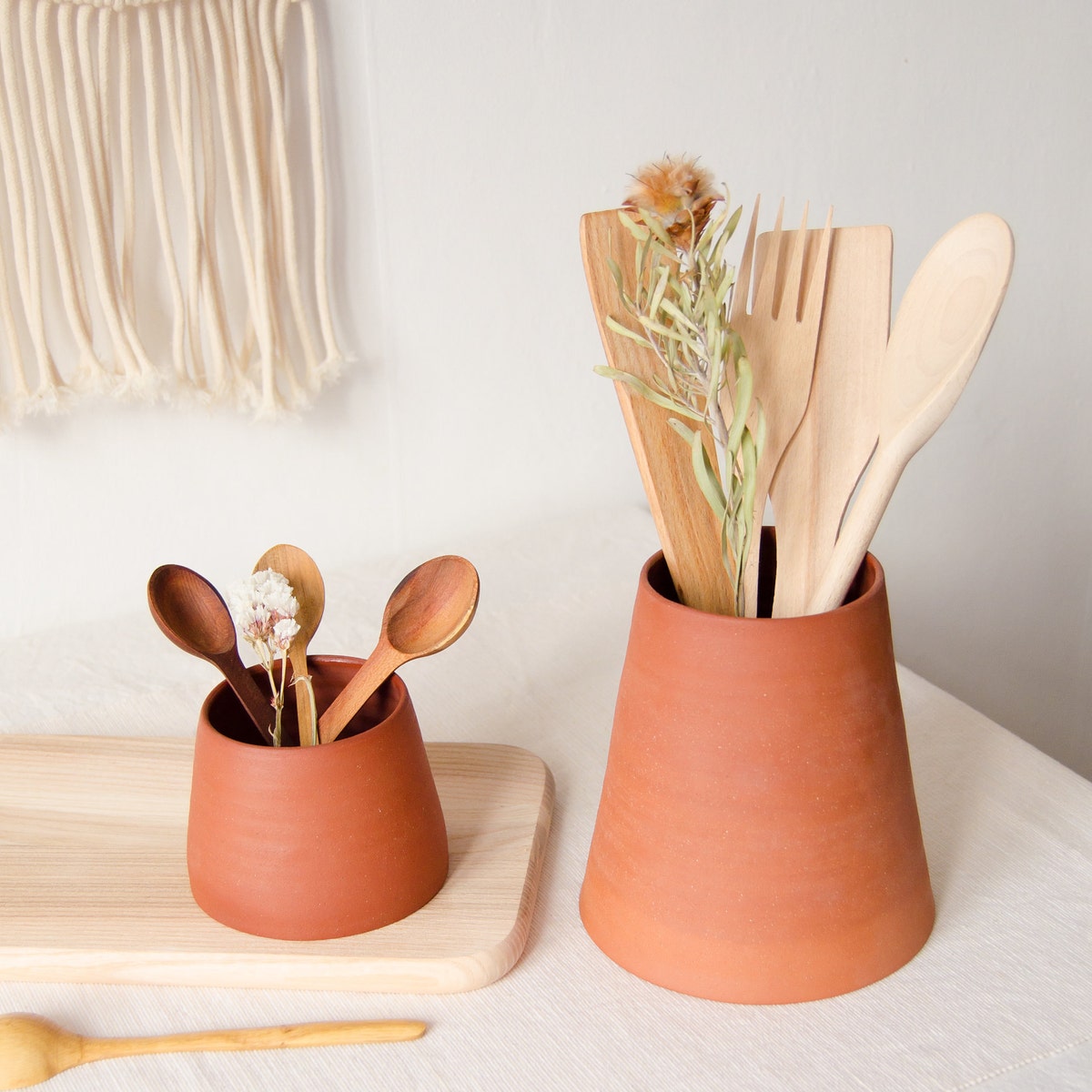 Set of 2 Utensil Holders, Ceramic Utensil Holder, Utensil Crock, Kitchen Utensil Holder, Terracotta Vase, Spoon Holder, Kitchen Canisters - Etsy