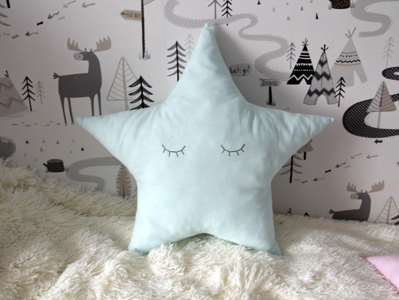 Kids Baby Room Pillow Decor Star Shaped Pillow Pink Mint Soft Decorative Pillow Star Nursery Decor Star Cushion