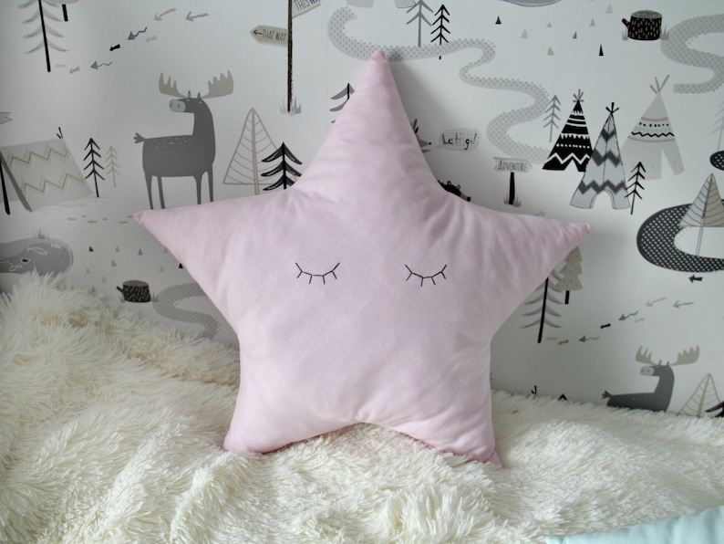 Kids Baby Room Pillow Decor Star Shaped Pillow Pink Mint Soft Decorative Pillow Star Nursery Decor Star Cushion