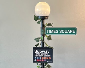 34-Inch Tall New York City NYC Landmark Centerpiece ~ LED Lit Street Sign Lamp Post ~ Optional Vines ~ Broadway, Times Square, Central Park