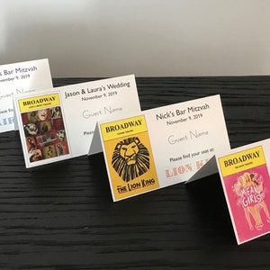 Set of 48 TENT Place Cards Broadway Musical Theatre Show Playbills ~ Will Personalize the LOGO for You!