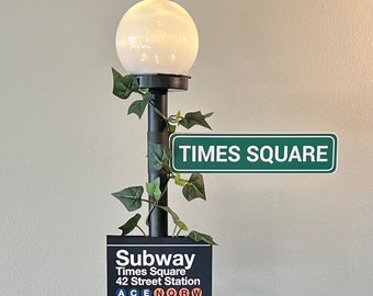 28-Inch Tall New York City NYC Centerpiece ~ LED Lit Street Sign Lamp Post with Vines ~ Wall Street, Times Square, Central Park, etc.