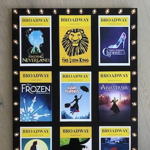 BROADWAY Playbill COLLAGE Wall Art with MaRQUEE LiGHTS ~ 20&quot; x 28&quot; ~ Customize with your Favorite Broadway Shows ~ Graduation Gift