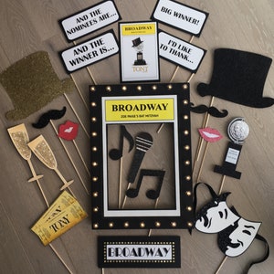 21 Piece Set: Personalized BROADWAY Musical Theater TONY AWARDS PHoTO BoOTH PRoPS ~ Birthday ~ Graduation ~ Bat Bar Mitzvah ~ Customize it!