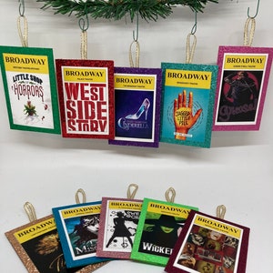 SET of 10 BROADWAY Musical Theater Playbill Holiday Ornaments Party Favors Glitter Backing Will Customize for You image 3