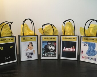 Set of 12 ~ BROADWAY Musical Theatre MINI Treat Gift Party Bags ~ 100+ Broadway Shows ~ Will Customize for You!