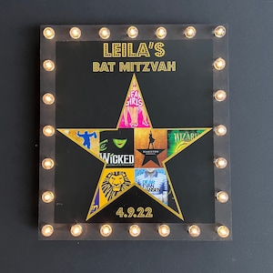 BROADWAY Collage Star or I LOVE NY Art Sign On Board Accessory, Wall Hanging~ Light Up Marquee  Border~ Bar Bat Mitzvah, Sweet 16 Decoration