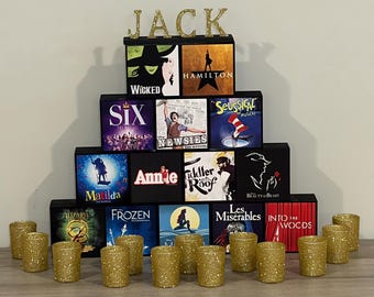 NYC or BROADWAY Lighting Display ~ Pyramid of Shows/Landmarks ~ Name ~ Votives ~ Stars ~ Bar Bat Mitzvah, Sweet 16 ~ Standard Size