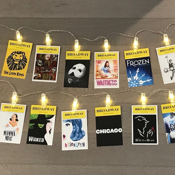 BROADWAY PLAYBILL Musical Theatre Light String Clips hold 20 Playbills ~  Birthday Gift ~Party Decor