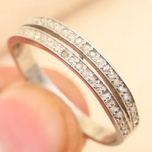 Diamond Pave Band Ring, 925 Sterling Silver, Minimalist Wedding Band, Stackable Silver Ring, Dainty Diamond Ring, Anniversary Gift for Her