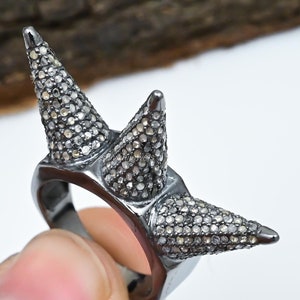 Genuine Pave Diamond Spike Ring, 925 Sterling Silver, Unique Statement Jewelry, Handmade Modern Unisex Jewelry, Gift For Her, Cocktail Ring