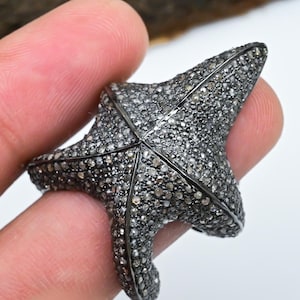 Genuine Pave Diamond Star Fish Ring, 925 Sterling Silver Cocktail Ring, Unisex Ring For Anniversary Gift, Handmade Statement Jewelry