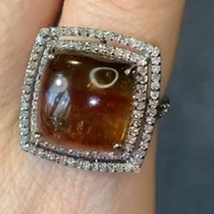 Natural Tourmaline Gemstone Engagement Ring, Pave Diamond Fine Jewelry, 925 Sterling Silver, Dainty Square Ring, Handmade Elegant Jewelry