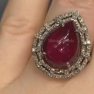 Natural Red Ruby Gemstone Ring, 925 Sterling Silver Dainty Ring, Real Pave Diamond Ruby Jewelry, Wedding Engagement Gift For Women&#39;s