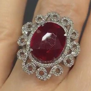 Natural Oval Cut Red Ruby Gemstone Ring, Solid 925 Sterling Silver Ring, Pave Diamond Anniversary Gift Ring, Birthday Gift For Women&#39;s