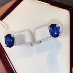 Natural Kyanite Gemstone Earring, 7*5 mm Oval Facet Cut Earring, 925 Sterling Silver Stud Earring, Promise Earring, Handmade Gift Jewelry