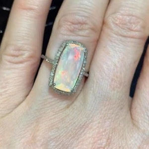 Natural Opal Gemstone Ring, 925 Sterling Silver Jewelry, Genuine Pave Diamond Ring, Handmade Diamond Jewelry, Gemstone Ring Jewelry For Her