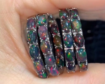 Natural Black Fire Opal Hoop Earring, Opal Gemstone Earrings, 925 Sterling Silver Earring Jewelry, Party Jewelry, Birthday Gift For Her