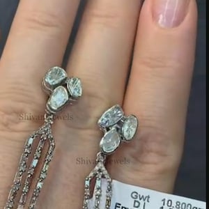 925 Sterling Silber Natürliche Smaragd Ohrringe, Handgefertigte Feine Schmuck, Pave Diamant & Polki Hochzeit Jahrestag Geschenk Ohrringe