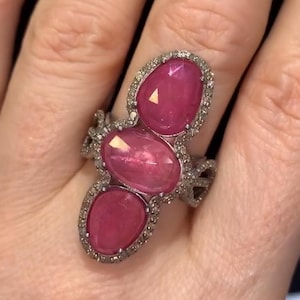 Pave Diamond Ring, 925 Silver Jewelry Ruby Gemstone Ring, Silver Ruby Gemstone Ring, Wedding Ruby Ring, Anniversary Gift, Jewelry For Her