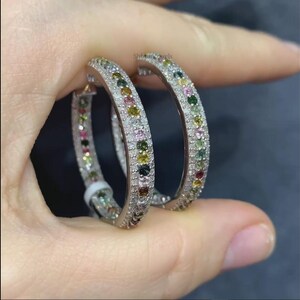 Kolczyki koła z naturalnym turmalinem i diamentami, srebro próby 925, styl art déco