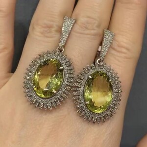 Natural Citrine Gemstone Dangle Earrings, Pave Diamond Earrings, Handmade Designer Women Jewelry, 925 Sterling Silver, Birthday Gift