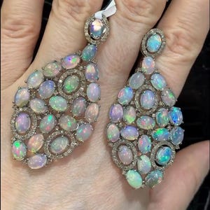 Pave Opal Diamant Ohrring, äthiopische Opal Edelstein Diamant Ohrringe, Opal baumeln Ohrring, 925 Sterling Silber Ohrring, kostenloser Versand Schmuck