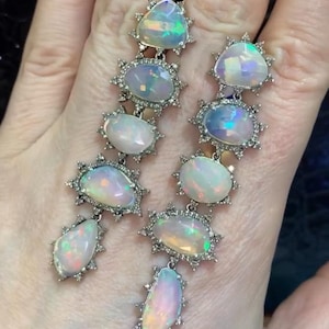 Pave Diamant Ohrringe, äthiopische Opal Diamant Ohrhänger, Diamant Edelstein Ohrringe, 925 Sterling Silber Ohrringe, Feueropal Edelstein