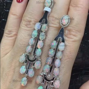 Designer Natural Opal Ohrring, 925 Sterling Silber Baumeln Ohrring, Pave Diamant Ohrring, Frauen handgemachte Schmuck, Jahrestag Geschenk für Frauen