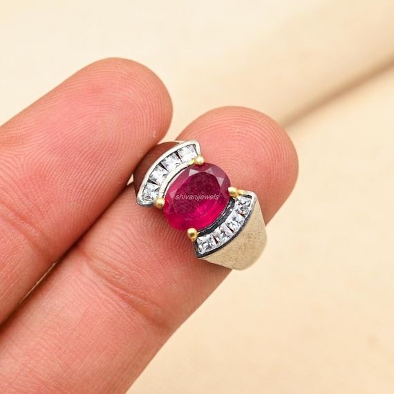 Anello statement in argento sterling 925 con rubino e topazio