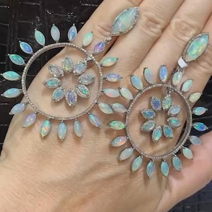 Designer Natürliche äthiopischen Opal Ohrring, 925 Sterling Silber Baumeln Ohrring, Pave Diamant Ohrring, Frauen handgemachte Schmuck, Jubiläumsgeschenk