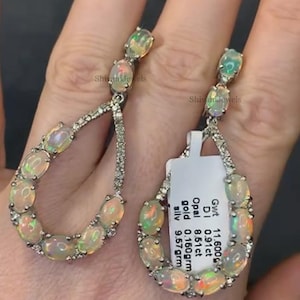 Designer Natürliche äthiopischen Feueropal Ohrring 925 Sterling Silber Diamant baumeln Hochzeit Ohrringe Geschenke für sie Pave Diamant Ohrringe Schmuck