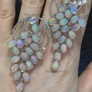 Designer Natürliche Feueropal Ohrring, 925 Sterling Silber Diamant baumeln Hochzeit Ohrringe, Pave Diamant Ohrringe Schmuck, Geschenk für Frauen