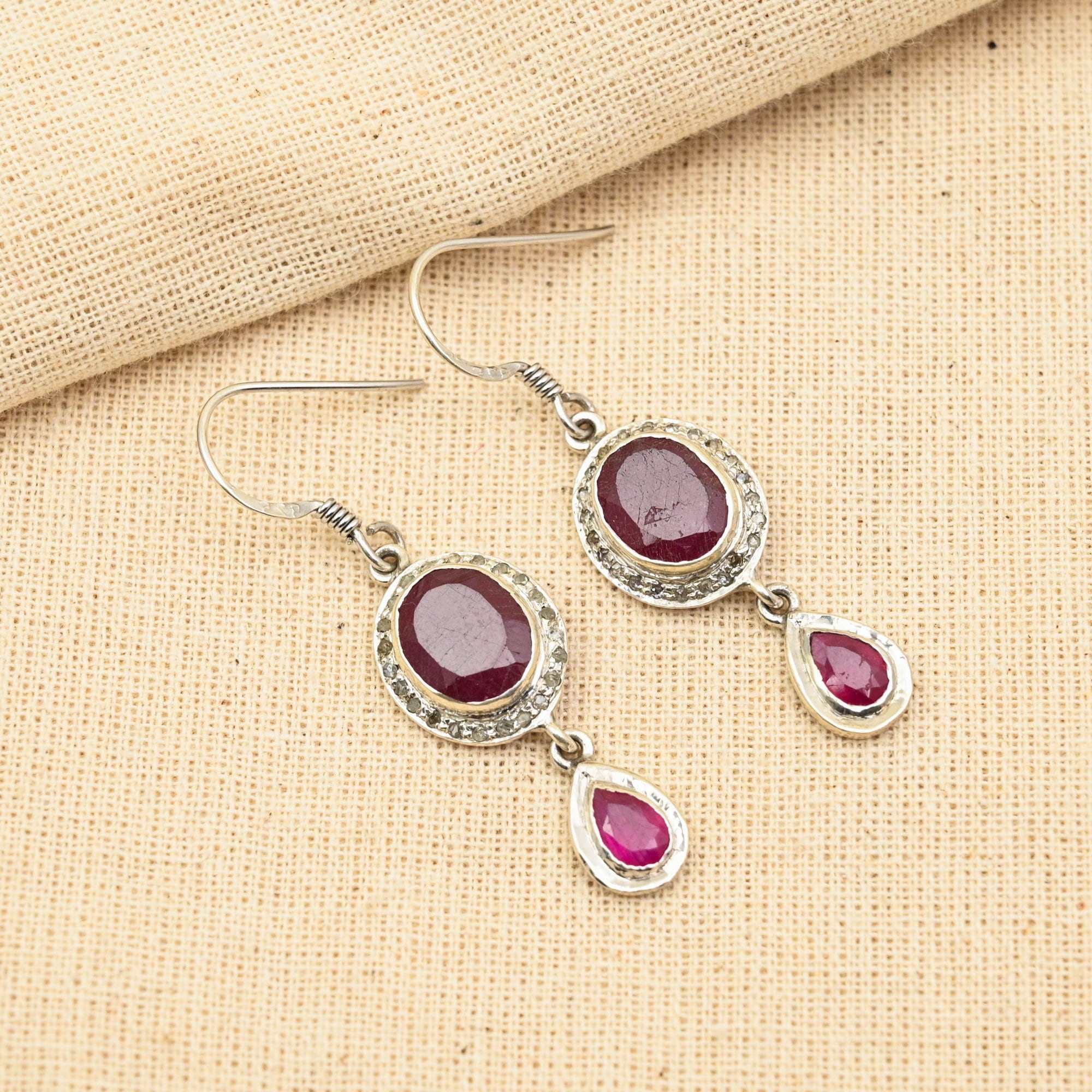 Sparkling Red Ruby Earrings With Pave Diamonds in 925 Sterling Silver, Mozambique Ruby, Dangle Drop Earrings, July Birthstone Jewelry Gift
