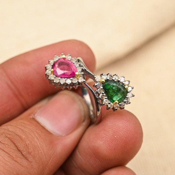 天然ルビー指輪（ダイヤモンド、エメラルド）