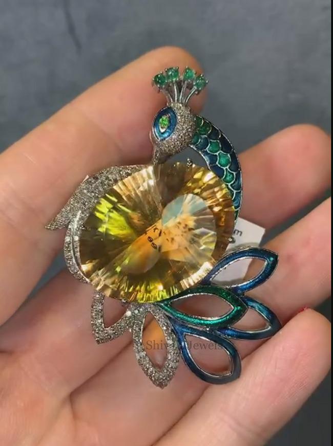 Art Nouveau Peacock Brooch Pin - Vintage Style Green Rhinestone Crystal Alloy Jewelry Pendant