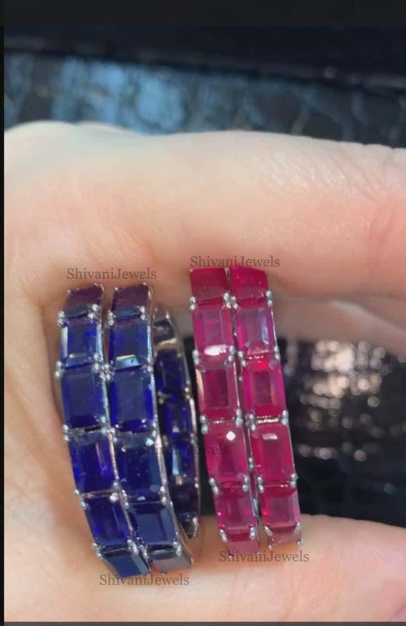 Sapphire Gemstone Earring with Natural Ruby Dangle Design in 925 Sterling Silver Jewelry