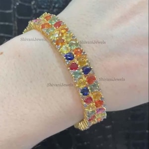 Beautiful Natural Multi Sapphires Gemstone Bracelet, Pave Diamond Bracelet, 925 Sterling Silver Bracelet, Wedding Bracelet, Gift For Women&#39;s